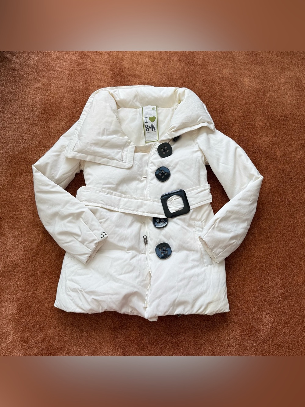 SOIA & KYO VINTAGE STYLE PUFFER WHITE COLOR TRENCH WITH WAIST STRAP COAT JACKET - Picture 2 of 16
